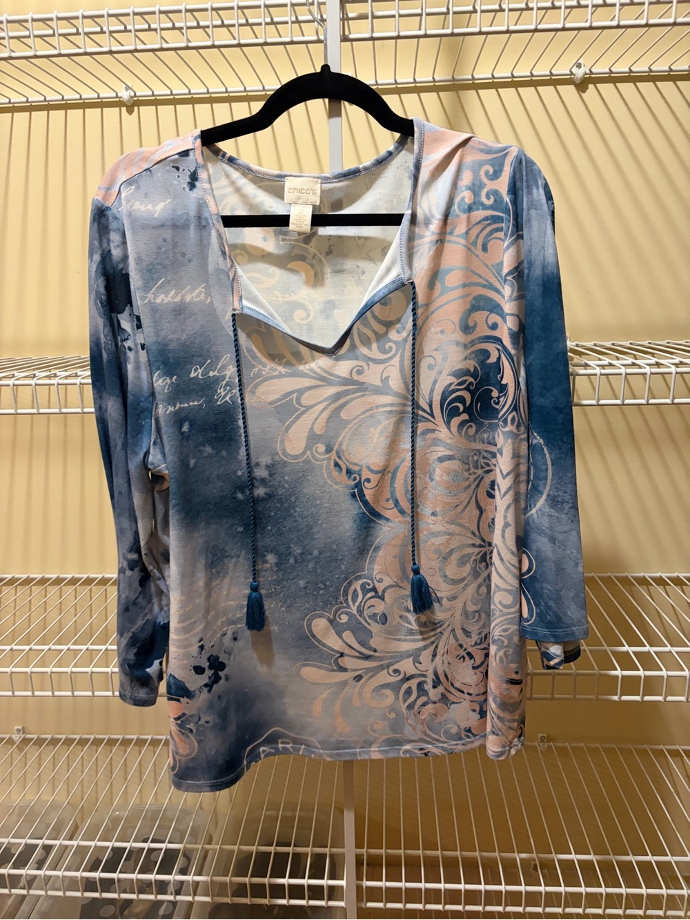 Chico's Blue & Blush V-Neck Tie-Front Tunic